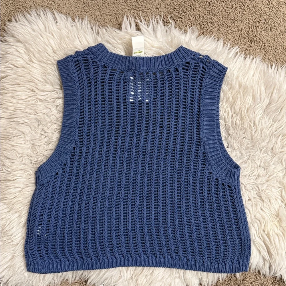 Aerie Easy High-Neck Crochet-Style Tank in‎ Cottage Blue Size Med NWT Lagenlook - Picture 3 of 7